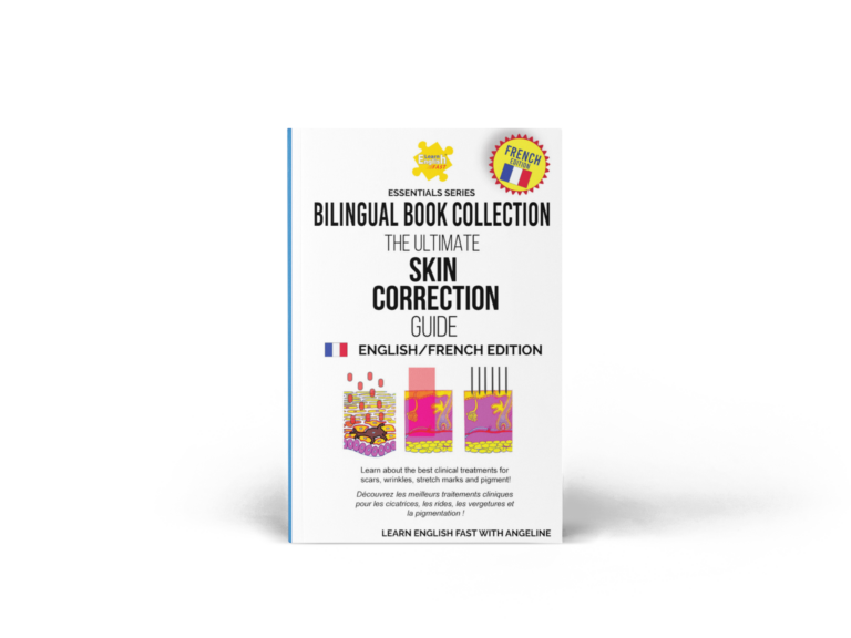 image of bilingual book on correction skin concerns like acne, scars wrinkles